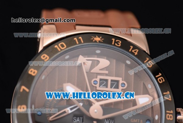Ulysse Nardin Executive Dual Time & Big Date Asia ST25 Automatic Rose Gold Case Brown Dial White Markers and Brown Rubber Strap - Click Image to Close